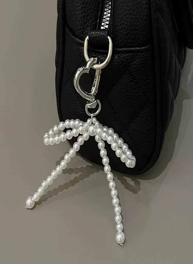 Spenlly Pearl Bow Bag Charm, Cute Pearl Keychain Car Keyring Purse Charm Decoration for Women Girls (Gold) - Image 4